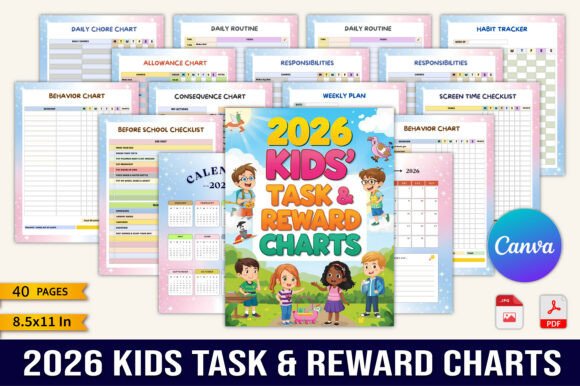 2026 Kids Task Reward Charts