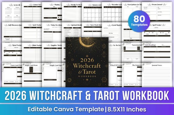 2026 Witchcraft Tarot Workbook Canva