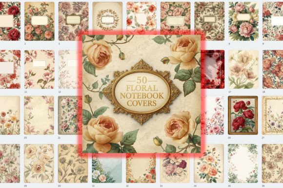 50 Floral Notebook Covers Bundle
